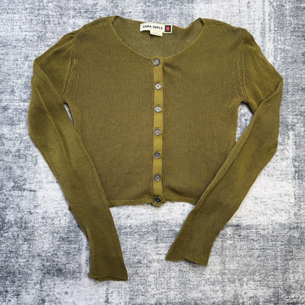 Zara Sprls Sweater‎ Woemens Small Olive Green Open Knit Cardigan Surplus Dainty